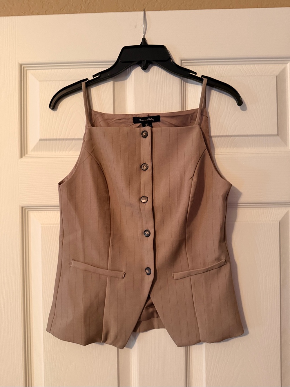 Taupe Pinstripe Button Front Cami Vest